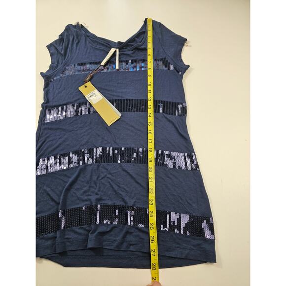 NWT new Kische made in turkey sz S navy blue sequin flashy Glam top short sleeve - Picture 6 of 6